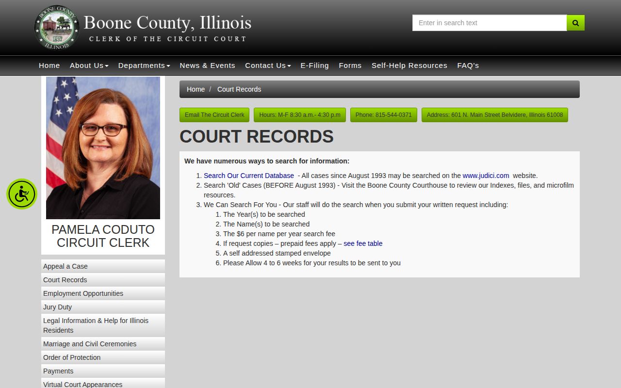 Boone Circuit Clerk arrest case and court records access page