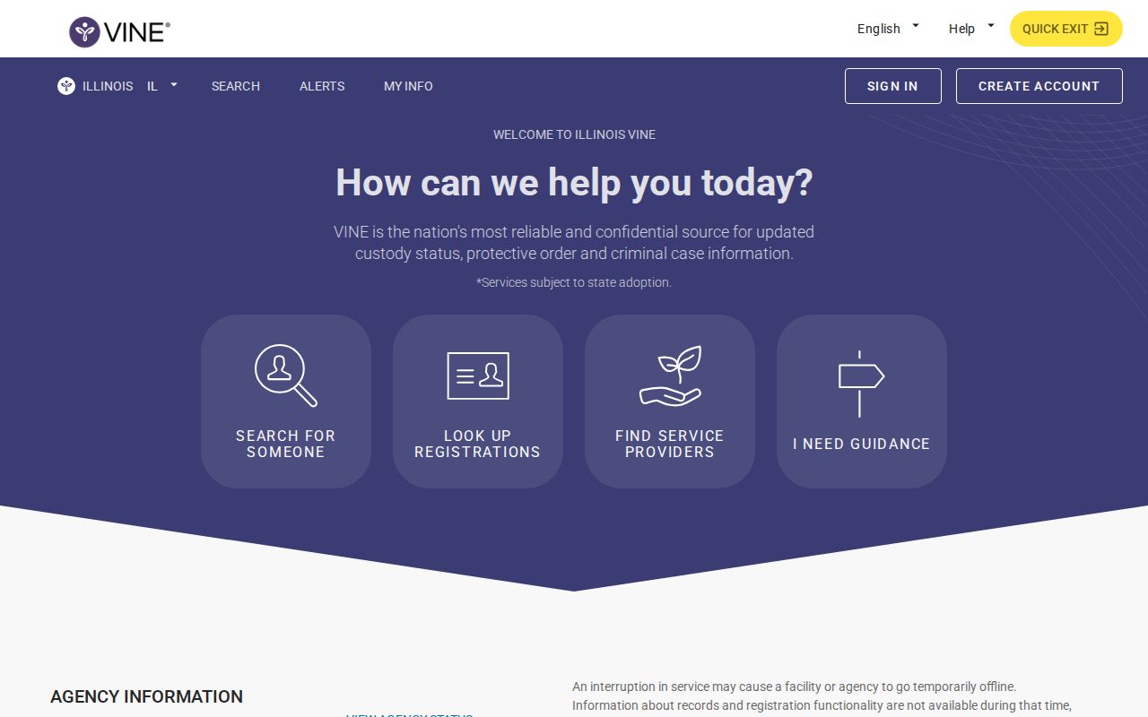 Illinois VINELink registration screen for Boone County custody alerts