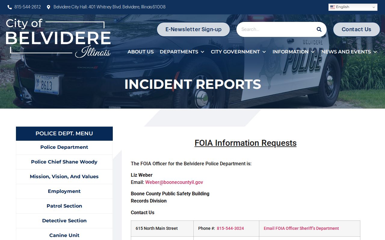 Belvidere Police incident and arrest report request source