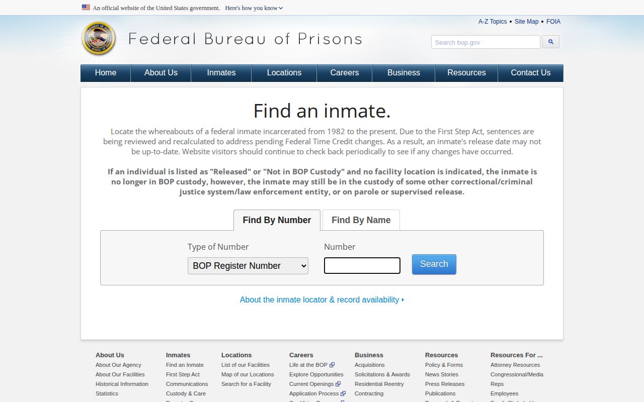 Federal Bureau of Prisons locator after a Boone County arrest